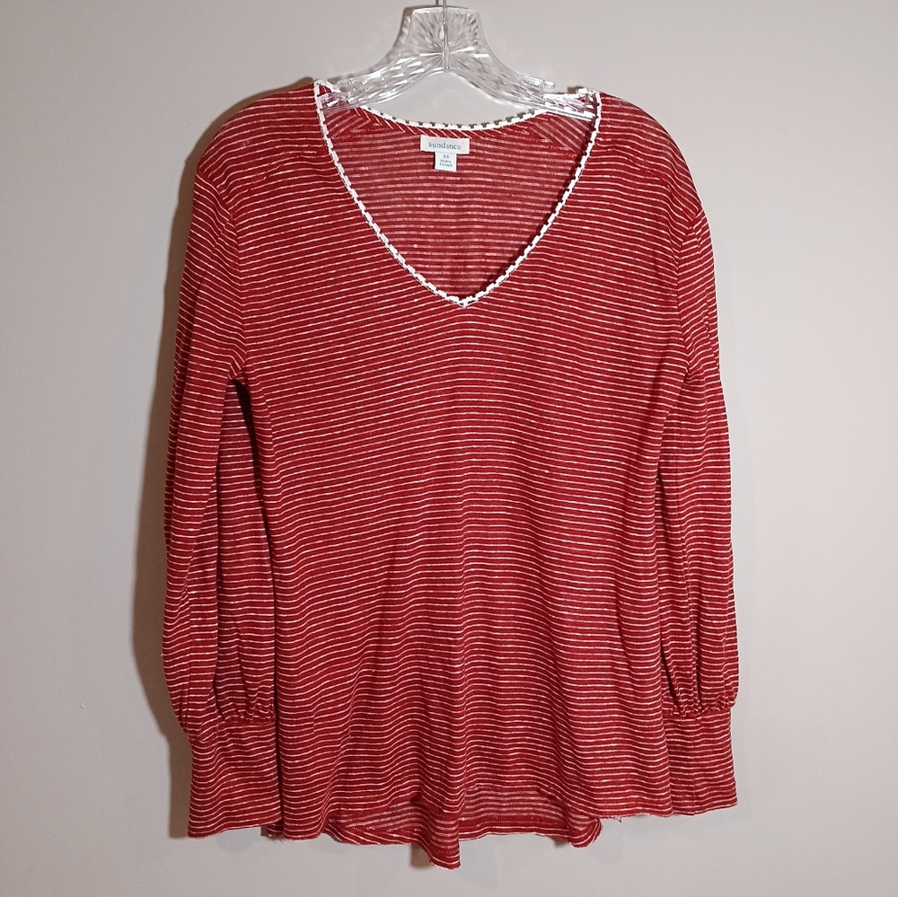 Sundance Mariner Journey 100% Linen Top  Red White Striped Size XS